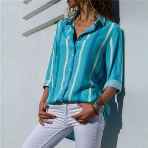 Women Blouses Fashion Long Sleeve Turn Down Collar Office Shirt