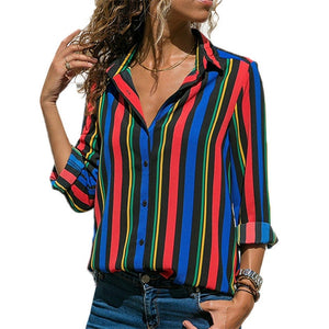 Women Blouses Fashion Long Sleeve Turn Down Collar Office Shirt