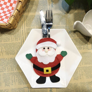 Santa Hat Reindeer Christmas New Year Pocket Fork Knife Cutlery Holder Bag