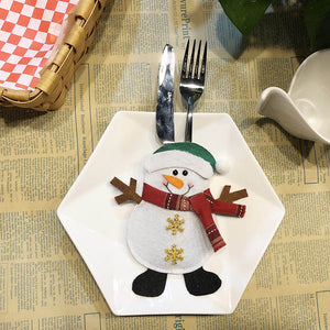 Santa Hat Reindeer Christmas New Year Pocket Fork Knife Cutlery Holder Bag