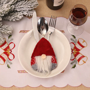 Santa Hat Reindeer Christmas New Year Pocket Fork Knife Cutlery Holder Bag