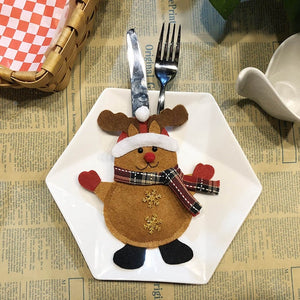 Santa Hat Reindeer Christmas New Year Pocket Fork Knife Cutlery Holder Bag