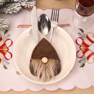 Santa Hat Reindeer Christmas New Year Pocket Fork Knife Cutlery Holder Bag