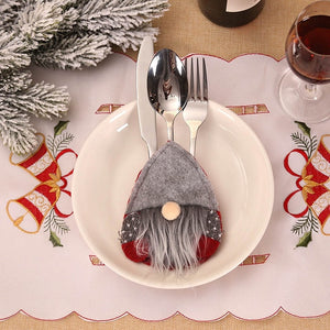 Santa Hat Reindeer Christmas New Year Pocket Fork Knife Cutlery Holder Bag