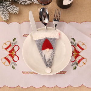 Santa Hat Reindeer Christmas New Year Pocket Fork Knife Cutlery Holder Bag