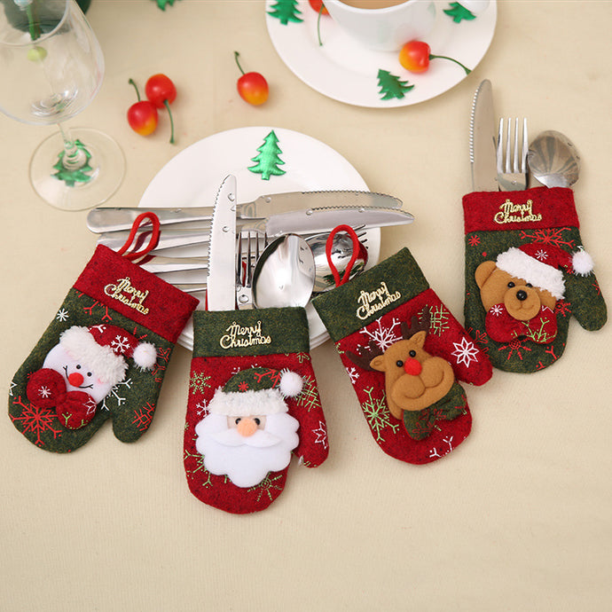 Santa Hat Reindeer Christmas New Year Pocket Fork Knife Cutlery Holder Bag