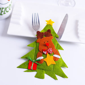 Santa Hat Reindeer Christmas New Year Pocket Fork Knife Cutlery Holder Bag