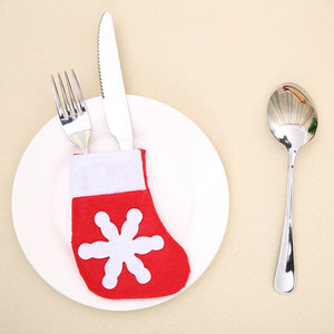 Santa Hat Reindeer Christmas New Year Pocket Fork Knife Cutlery Holder Bag