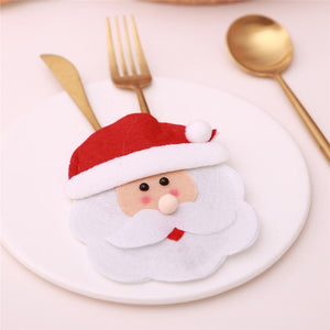 Santa Hat Reindeer Christmas New Year Pocket Fork Knife Cutlery Holder Bag