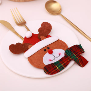 Santa Hat Reindeer Christmas New Year Pocket Fork Knife Cutlery Holder Bag