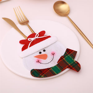 Santa Hat Reindeer Christmas New Year Pocket Fork Knife Cutlery Holder Bag