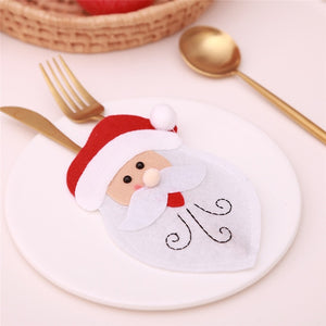 Santa Hat Reindeer Christmas New Year Pocket Fork Knife Cutlery Holder Bag