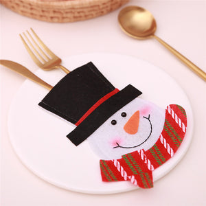 Santa Hat Reindeer Christmas New Year Pocket Fork Knife Cutlery Holder Bag