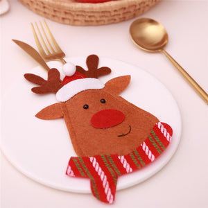 Santa Hat Reindeer Christmas New Year Pocket Fork Knife Cutlery Holder Bag