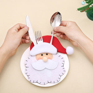 Santa Hat Reindeer Christmas New Year Pocket Fork Knife Cutlery Holder Bag