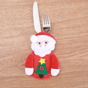 Santa Hat Reindeer Christmas New Year Pocket Fork Knife Cutlery Holder Bag