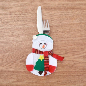 Santa Hat Reindeer Christmas New Year Pocket Fork Knife Cutlery Holder Bag