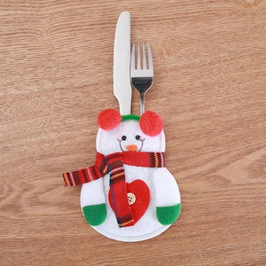 Santa Hat Reindeer Christmas New Year Pocket Fork Knife Cutlery Holder Bag