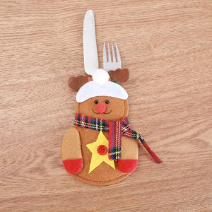 Santa Hat Reindeer Christmas New Year Pocket Fork Knife Cutlery Holder Bag