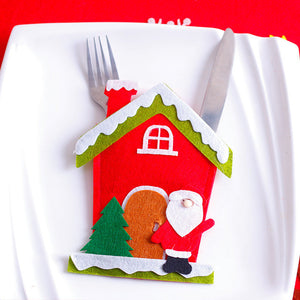 Santa Hat Reindeer Christmas New Year Pocket Fork Knife Cutlery Holder Bag