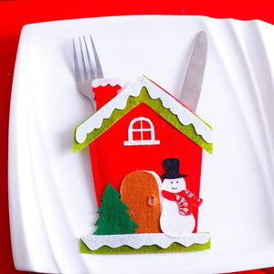 Santa Hat Reindeer Christmas New Year Pocket Fork Knife Cutlery Holder Bag