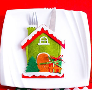 Santa Hat Reindeer Christmas New Year Pocket Fork Knife Cutlery Holder Bag