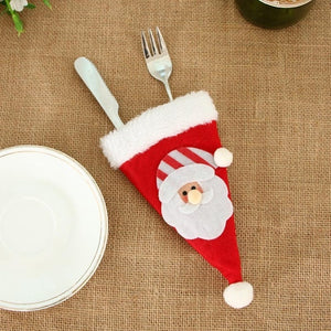 Santa Hat Reindeer Christmas New Year Pocket Fork Knife Cutlery Holder Bag