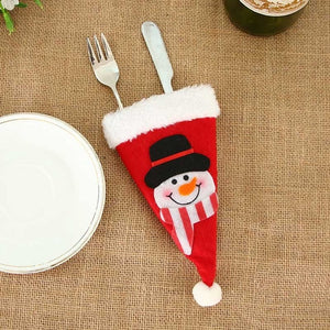 Santa Hat Reindeer Christmas New Year Pocket Fork Knife Cutlery Holder Bag