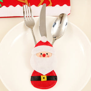 Santa Hat Reindeer Christmas New Year Pocket Fork Knife Cutlery Holder Bag