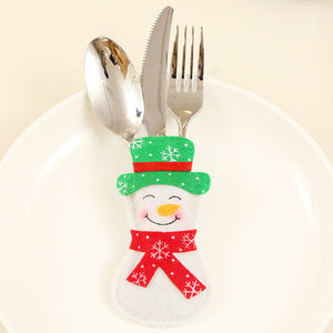 Santa Hat Reindeer Christmas New Year Pocket Fork Knife Cutlery Holder Bag