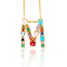 Load image into Gallery viewer, Multicolor fashion charm Gold 26 Alphabet pendant necklace