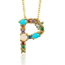 Load image into Gallery viewer, Multicolor fashion charm Gold 26 Alphabet pendant necklace