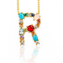 Load image into Gallery viewer, Multicolor fashion charm Gold 26 Alphabet pendant necklace