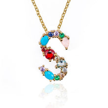 Load image into Gallery viewer, Multicolor fashion charm Gold 26 Alphabet pendant necklace