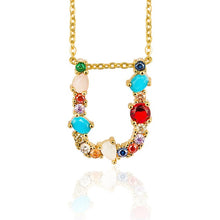 Load image into Gallery viewer, Multicolor fashion charm Gold 26 Alphabet pendant necklace