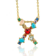 Load image into Gallery viewer, Multicolor fashion charm Gold 26 Alphabet pendant necklace